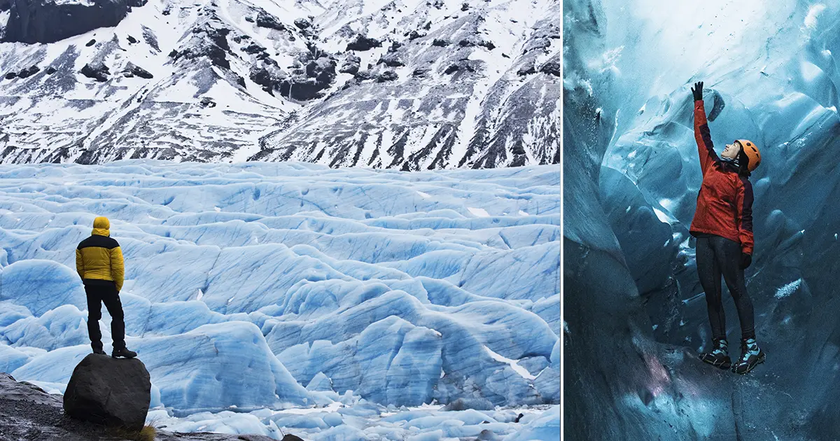 Glaciärtur med start i Reykjavik - vandra på en glaciär på Island